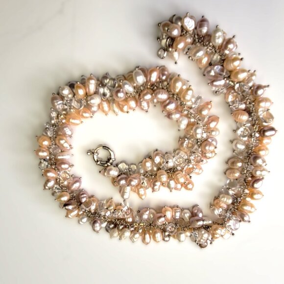 Pearl Cluster Necklace Bib Statement Pearl Necklace STATEMENT PEARL NECKLACE - Picture 2 of 11